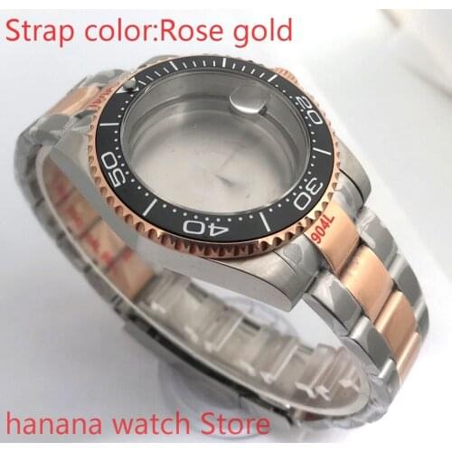 NEW bliger 904L stainless steel rose gold strap bracelet with 40mm sapphire glass ETA mingzhuji NH36 MH35 case, bezel black