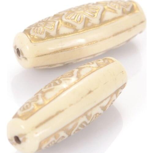 Wholesale 13x31mm Long Oval Shape Flower Acrylic Antique Design Beads For Women Diy Bracelet Bangle Jewelry Making Accessories