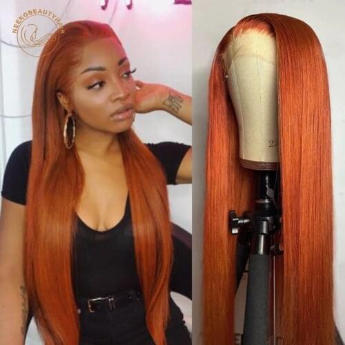 Lace Frontal Wigs Orange Ginger Curly 13X4 Lace Front Wig 180% Density Brazilian Remy Colored Human Hair Wigs Wavy