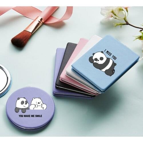 Cartoon Panda Portable Folding Makeup Mirror with Double Side for Girl Cute Magnifying Compact Cosmetic Vanity Pocket Mirrors