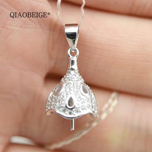 QIAOBEIGE pendants jewelry making 925 sterling silver covered Charms necklace for Diy Jewelry 11-12mm round pearl beads 3552