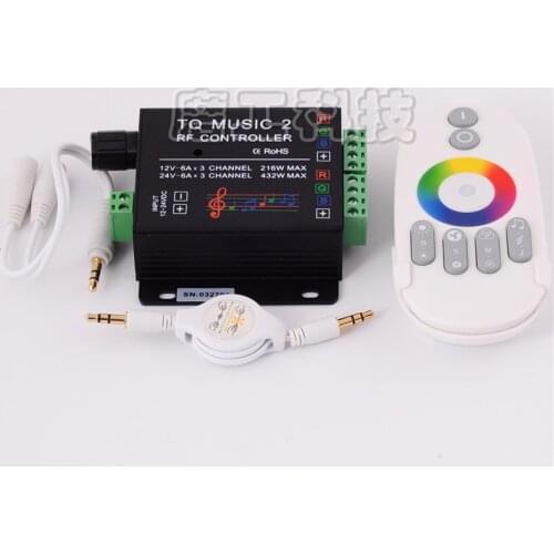 DC 12-24V 18A Music 2 2CH RGB LED Controller Audio control With RF Wireless Remote Music for 5050 3528 5630 LED strip