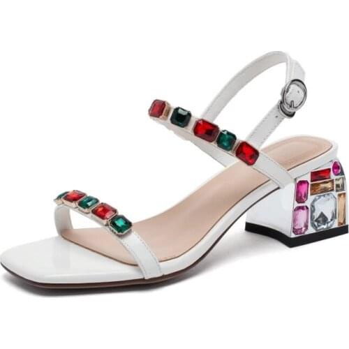 Big Size high heels sandals women shoes woman summer ladies Oneword color drill sandals with thick heels