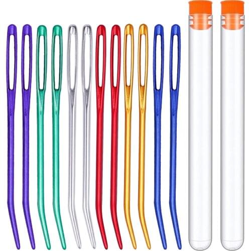 LMDZ 12Pcs Aluminum Bent Tip Tapestry Darning Knitting Needles Needlework Crafts Sewing Big Eye Bent Needle DIY Accessories