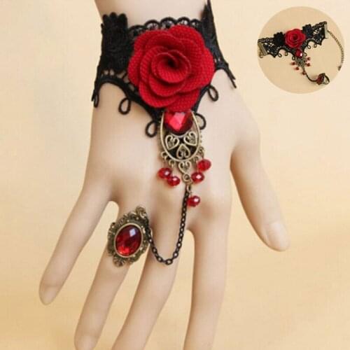 Steampunk Vampire Black Lace Rose Bracelets Vintage Gothic Butterfly Bracelet For Woman