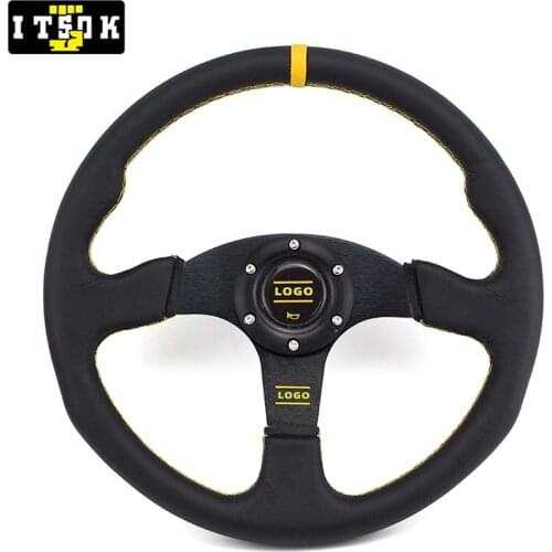OM Steering Wheel Leather 14inch 350mm Universal Flat Dish Style Modification JDM Tuning Simulated Car Racing Game With Logo