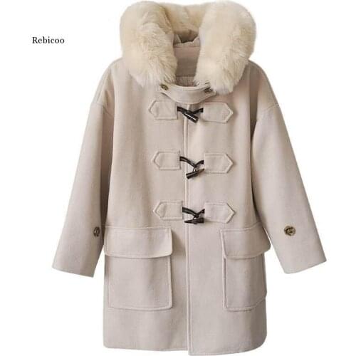 Winter Japanese fur hood Coat thickening students long Hat Flower Coat female winter long woolen coat