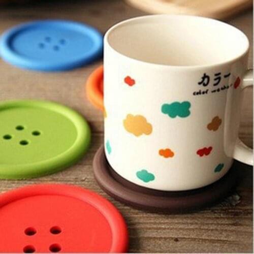 1pc Coffee Placemat Button Coaster Silicone Button Shape Drink Cup Mug Glass Beverage Holder Pad Mat For Table Decor