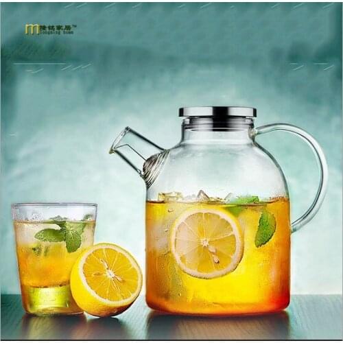 1PC Large Capacity Glass Teapot with Stainless Steel Lid Hot Ice Water Pitcher Create Your Tea Ice Water or Beverages JM 1008