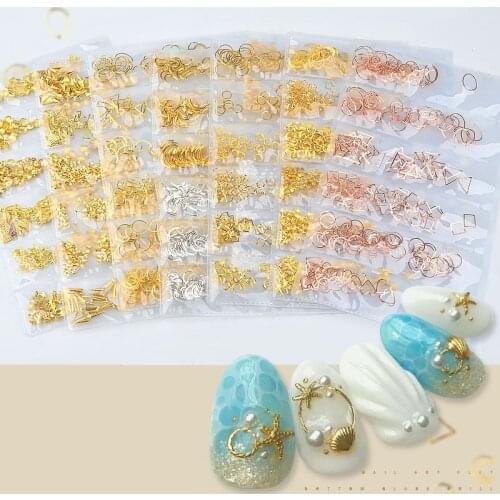1 Bag Nail Art Shell Star Moon Mixed Shaped Feather Nails Sequins Decoration 3D Metal Studs Rivets All For Manicure Accessories