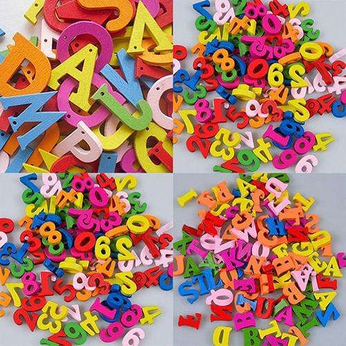 100Pcs Colorful Letters Numbers Wooden Flatback Embellishments Crafts Tool For Scrapbooking Accessories