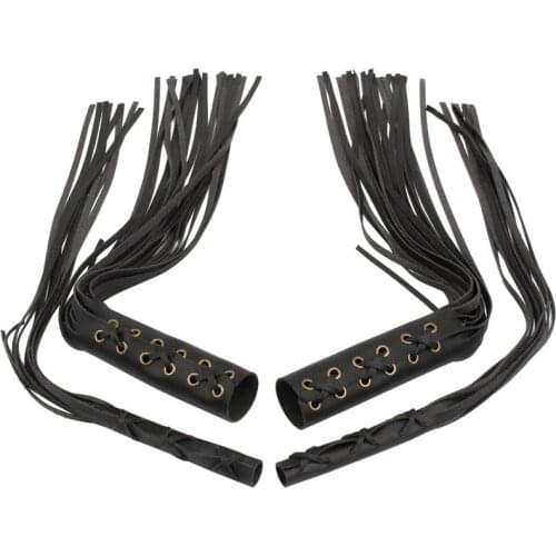 7/8 inch Motorcycle Lever Cover Leather Fringed Hand Grip Handlebar Grips Vintage Black