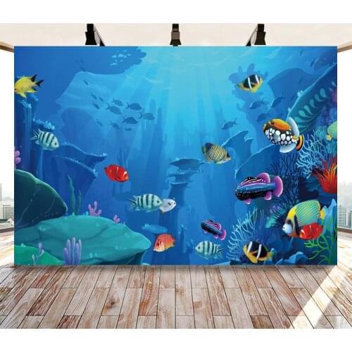 Aquarium Landscape Fish Tank Table Decor Backdrops Under Sea Castle Bubble Fish Coral Kids Birthday Party Photography Background