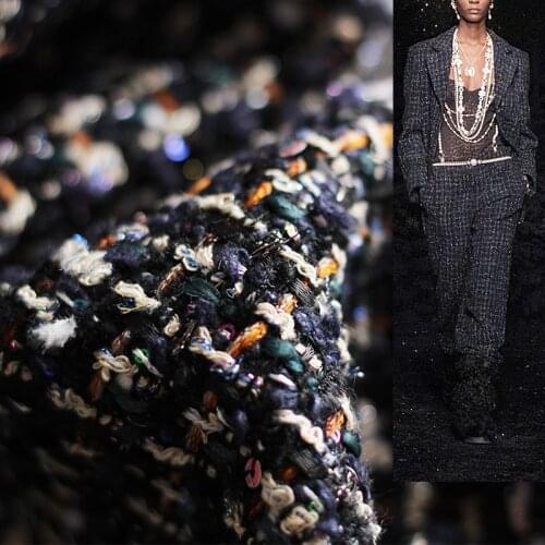 White Waxberry France Tweed Navy Blue Loop Yarns Fabrics Garment Materials Autumn Women Coat Skirt DIY Sewing Cloth Freeshippin