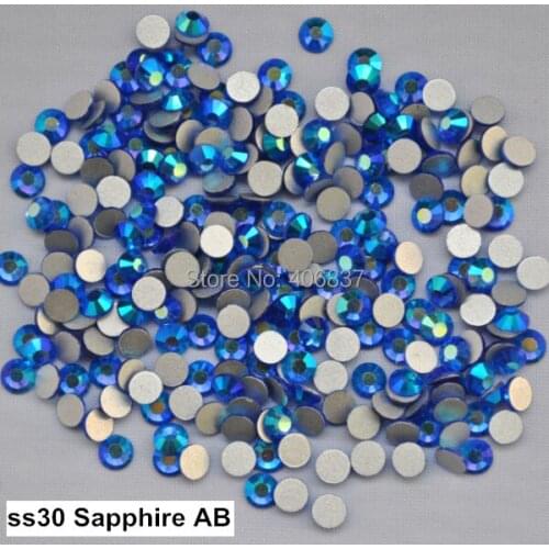 Free Shipping! 288pcs/Lot, ss30 (6.3-6.5mm) Sapphire AB Flat Back Non Hotfix Nail Art Rhinestones