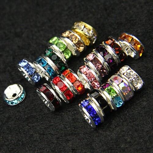 100pcs/lot 4/6/8mm Gold Silver Rhinestone Rondelles Crystal Bead Loose Spacer Beads for DIY Jewelry Making Accessories Supplie