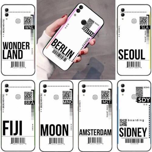 Air ticket USA city London Paris Tokyo Travel Phone Case For Huawei Y5 Y6 II Y7 Y9 PRIME 2018 2019 NOVA3E P20 PRO P10 Honor 10
