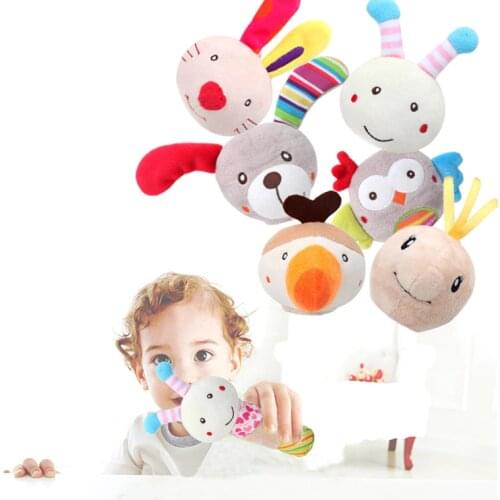 Baby Plush Stuffed Soft Squeaker Gifts with Rattles Handbell Cartoon Animal Toys for Toddlers Infant Newborn 0 3 6 12 Months