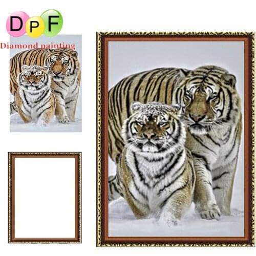 DPF Framed Diamond Embroidery 5d Round full lovely tiger Diamond Painting Diamond Cross Stitch Rhinestone home Decor painting