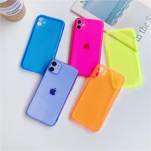 Fluorescent Camera Protection Phone Case For iPhone 12 11 Pro XR XS Max X XS 7 8 6S Plus SE2 Soft Candy Color Clear Back Cover