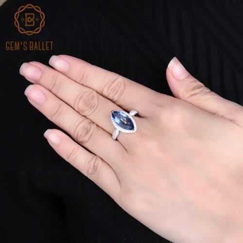 GEMS BALLET 4.11Ct Marquise Natural Iolite Blue Mystic Quartz Solid 100% 925 Sterling Silver Fine Ring for Women Jewelry Gift
