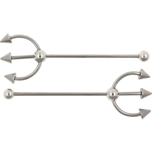 JHJT MUSI 2PCS 14G Cartilage Helix Piercing Nail Fork Shape 316L Surgical Stainless Steel Industrial Barbell Ear Piercing