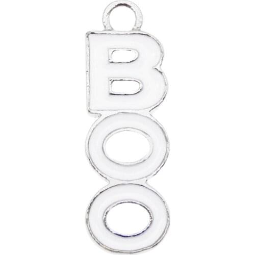 Julie Wang 10PCS Enamel Halloween BOO Charms White Boo Letters Pendants Alloy Bracelet Jewelry Making Accessory