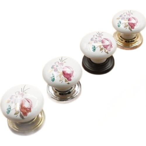 Ceramic Handle Single Hole Golden White Roses Cracks European Retro Black and White Chinese-style Door Handles Drawer Cabinet