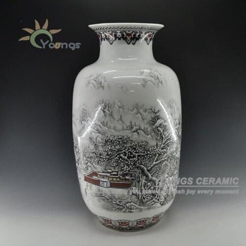 Chinese 56.5cm height famille rose porcelain SNOW wax gourd vases for indoor decor