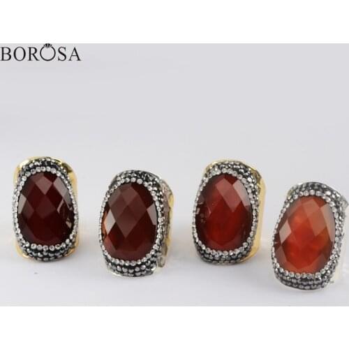BOROSA 5Pcs Carnelian Ring Natural Chalcedonites Cubic Zirconia Ring Rhinestone Ring Fashion Gold Rings Women Jewelry JAB975