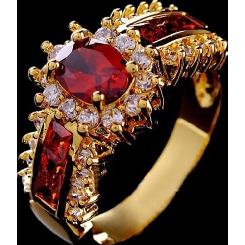 Trendy Crown Oval Cut Red Crystal Cubic Zirconia Rings For Women Party Wedding Engagement Jewelry Accessories Size 6-12
