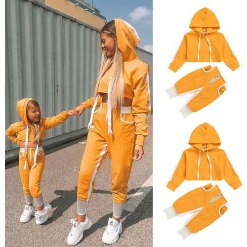 Pudcoco 0-24M Toddler Infant Baby Girls Sport Clothes Sets Solid Long Sleeve Pullover Hooded Crop Tops Pants Tracksuit Outfits