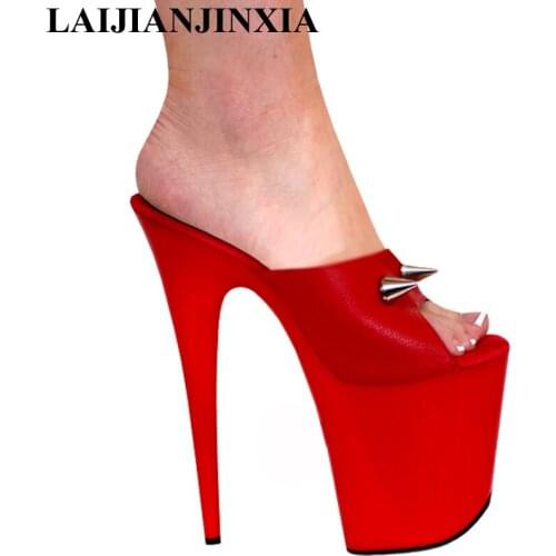 LAIJIANJINXIA 20 CM High Heels Slippers Club Night Sexy Pole Dancing Shoes Platform Women Shoes Thin Heels Dance Shoes E-101