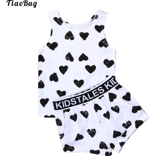 TiaoBug Summer 2Pcs Infant Baby Girls Boys Suit Round Neck Sleeveless Cartoon Print Vest Tops And Shorts Sets