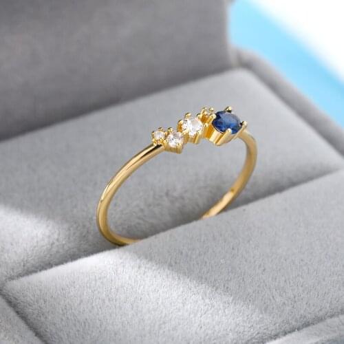 Delicate Sparkling Golden Copper Blue Zircon Ring For Women copper Aesthetic Rings Bridal Wedding Jewelry Gift To Girlfriend