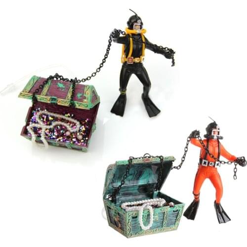 Novelty Hunter & Treasure Chest Figure Action Aquarium Fish Tank Ornament Aquarium Landscape Fish Aquatic Accessories Decoration