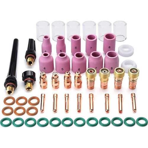 New 55PCS TIG Welding Torch Accessories Kit Alumina Nozzle Stubby Gas Lens 10 Pyrex Cup Kit for TIG WP-17/18/26
