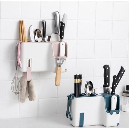 New Multifunction Tableware Storage Household Kitchen Cage Cutlery Box Wall-Mounted Chopsticks Knife Holder Tube