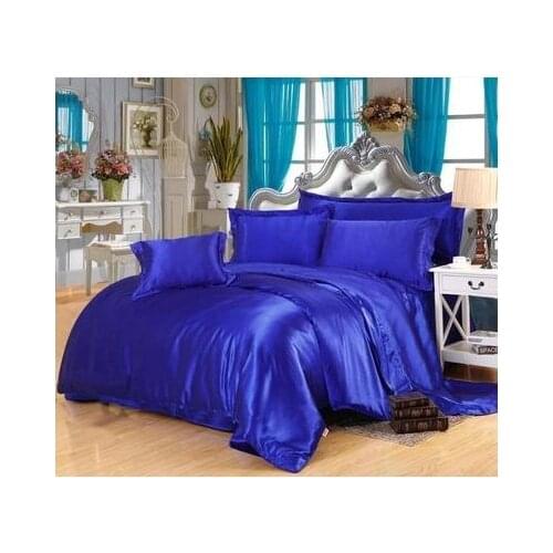 Solid Royal blue Silk bedding set satin Sheets Super king size queen full twin quilt duvet cover fitted bed sheet bedspread 5pcs