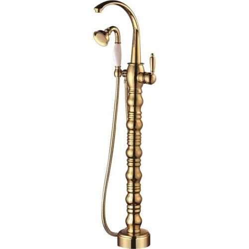 2020 Wholesale High Quality Luxury Gold Free Standing Bathtub Shower Mixer Tap Floor Mounted Bath Filler