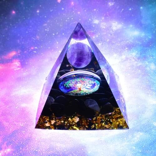 Orgonite Pyramid 60mm Amethyst Crystal Sphere With Obsidian Natural Cristal Stone Orgone Energy Healing Reiki Chakra Multiplier