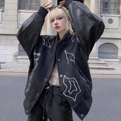 Autumn and winter hip-hop letters hot diamond dark high street embroidery baseball uniform loose casual top coat women y2k tops