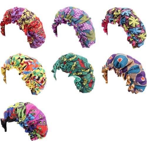Elastic Band Headwear Hair Caps Sleep Night Hat African Printing Round Flower Children Green Yellow Polyester For Kid Hairwear