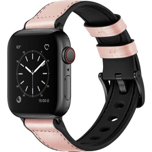 Genuine Leather +silicone wristband band for apple watch strap series 6 5 4 SE 44mm 40 for iwatch bracelet 3 2 1 38 42mm