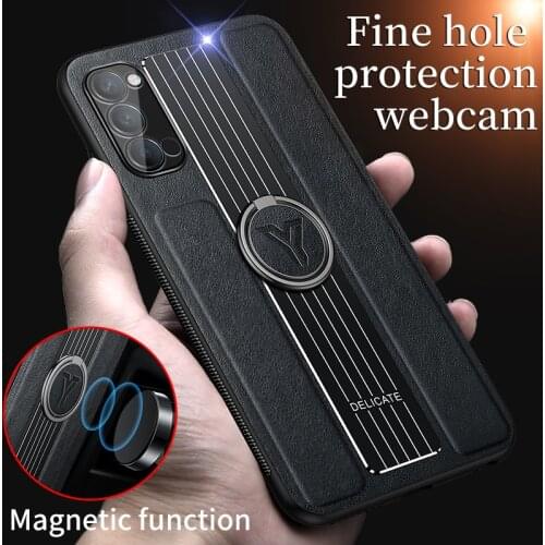 Luxury Leather Metal Srip Case For OPPO Reno 4 3 4Z Find X2 Lite Neo A52 A72 A92S A32 A33 A53 A31 A8 2020 Case Stand Phone Cover