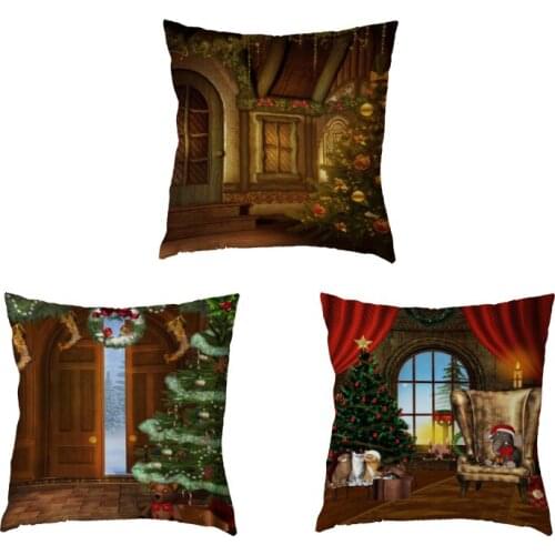 Celebrate Christmas Cushion Cover Christmas Tree Elephant Hat Polyester Peach Skin 45*45cm Pillow Case Car Seat Home Sofa Decor