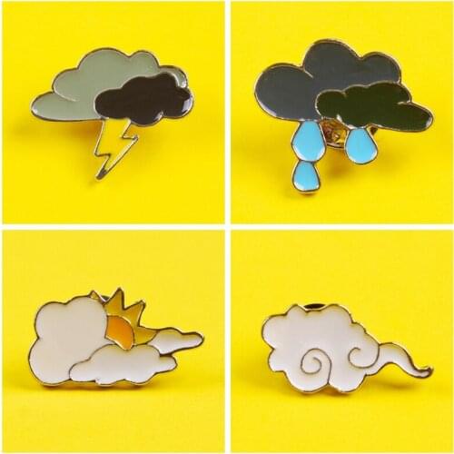 Cartoon Clouds Enamel pin Custom Dark White Brooches Bag Clothes Lapel Pin Badge Weather Jewelry Gift for Kids Girls