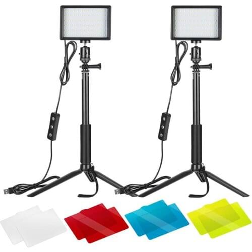 2 Packs Dimmable 5600K USB LED Video Light with Adjustable Tripod Stand/Color Filters for Tabletop/Low Angle Shooting