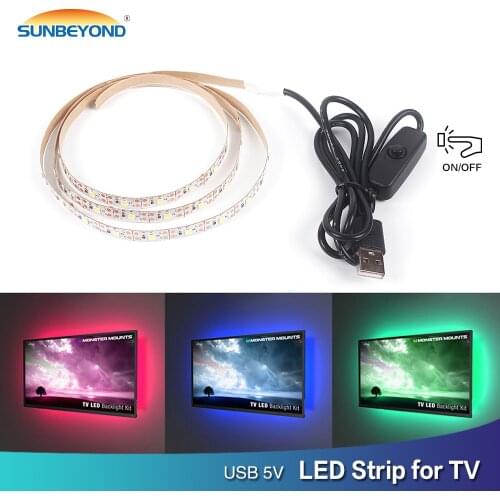 USB Switch LED Strip Light 2835 RGB LED Flexible Lamp Tape Ribbon 1M 2M 3M 5M LED For Backlight TV HDTV Desktop Screen Lighting