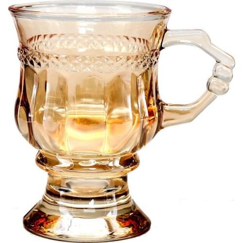 Ins Vintage relief glass high beauty girl heart water cup high foot latte coffee cup with afternoon tea cup